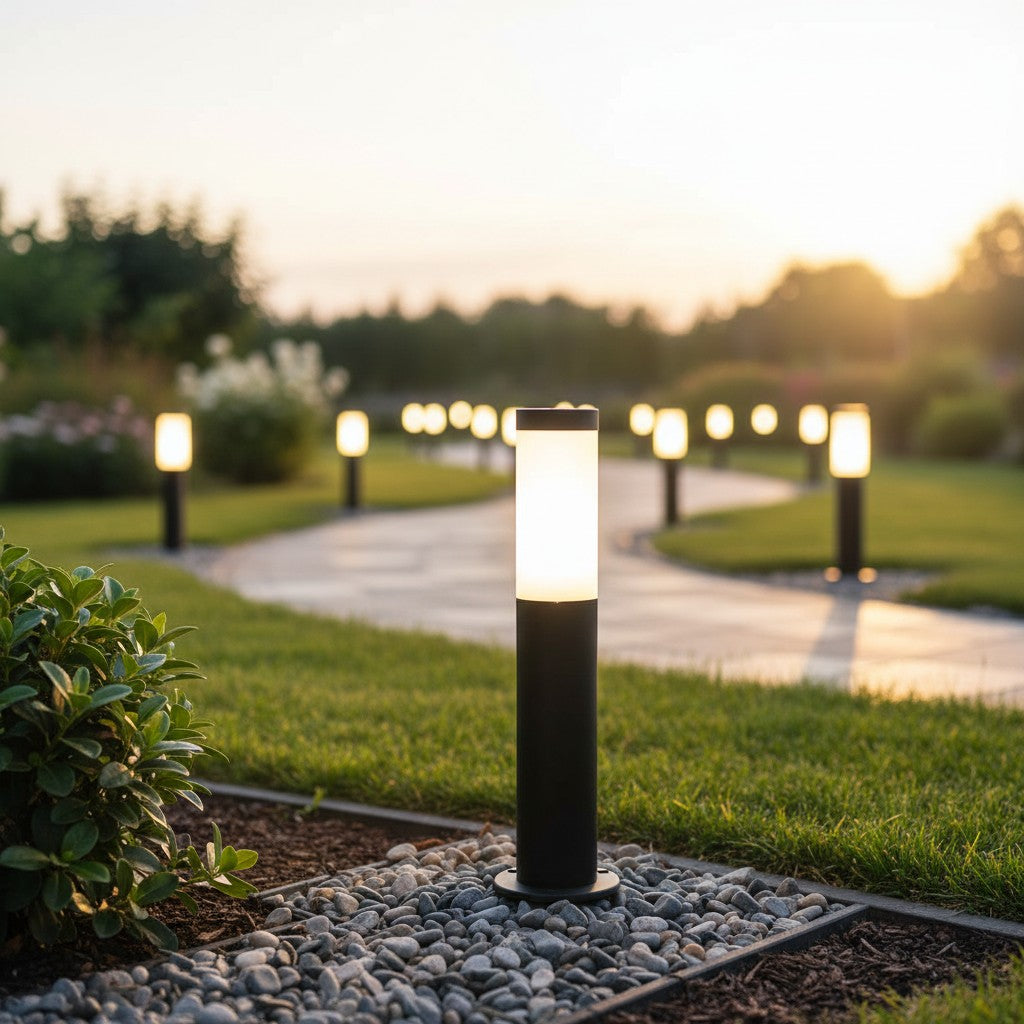Lampadaire d'extérieur cylindre noir mat en acier inoxydable Ferrano