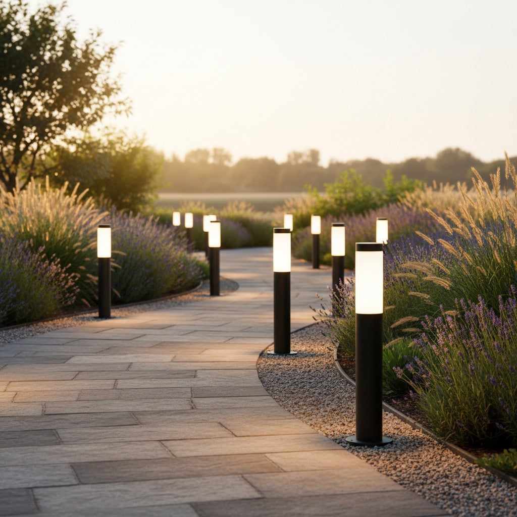 Lampadaire d'extérieur cylindre noir mat en acier inoxydable Ferrano – vue 7