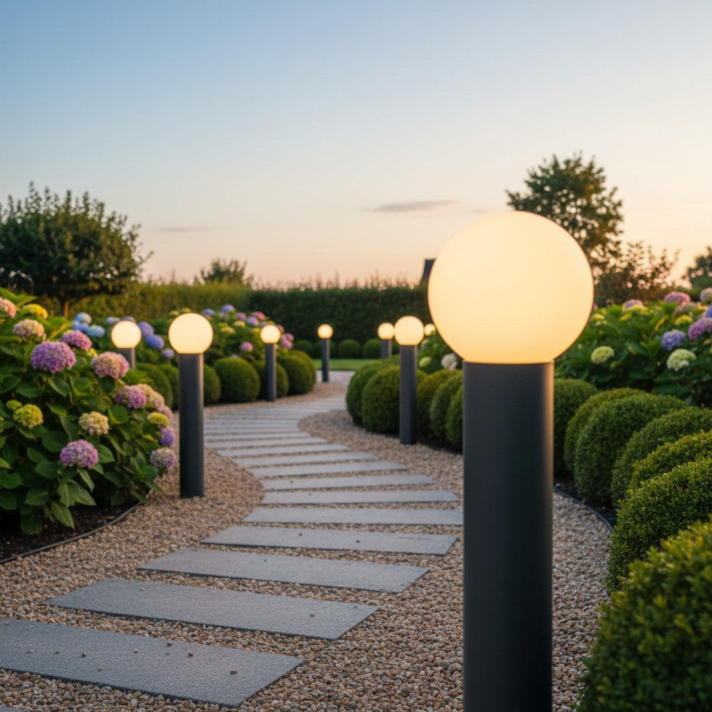 Lampadaire d'extérieur globe en verre opale Opalia