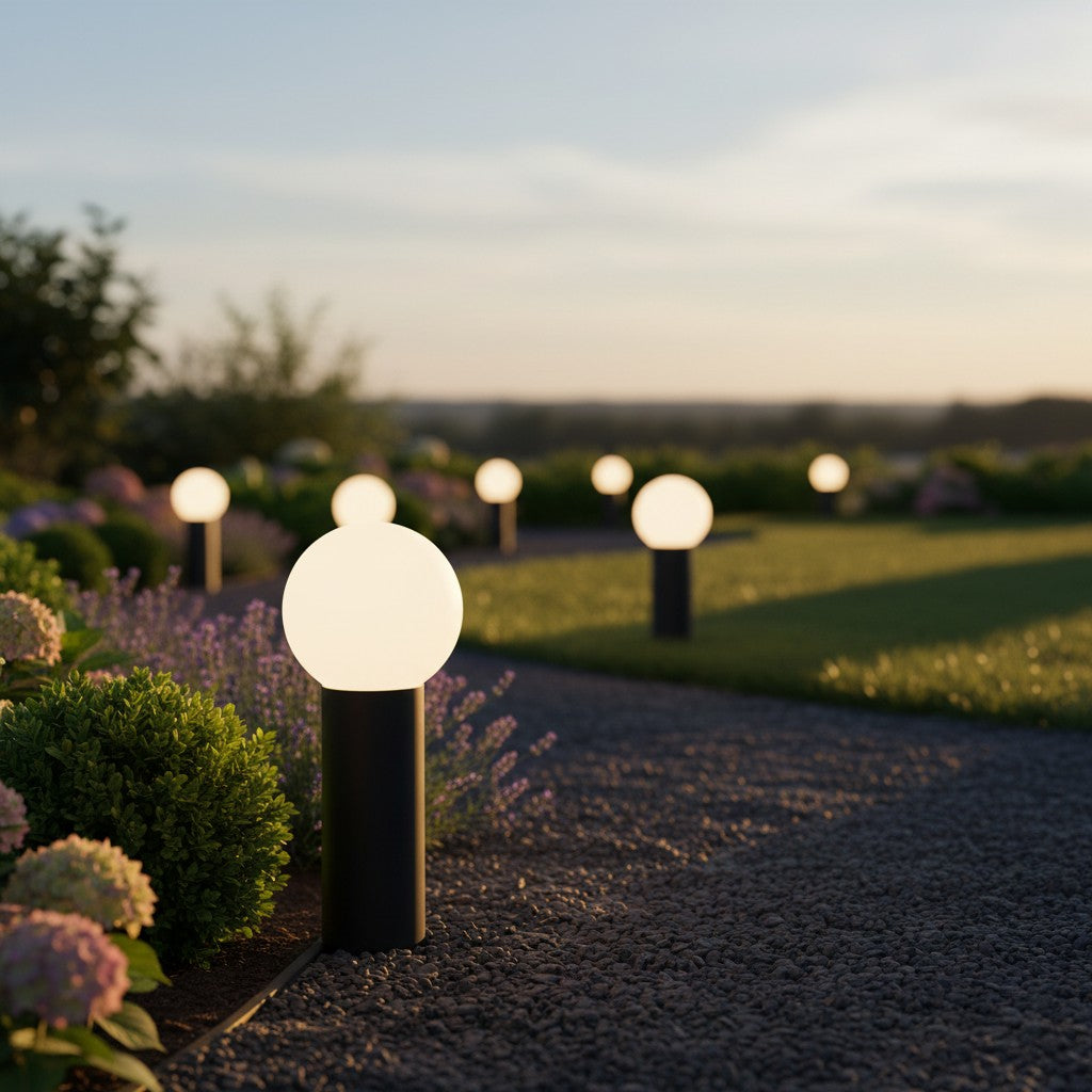Lampadaire d'extérieur globe en verre opale Opalia – vue 2