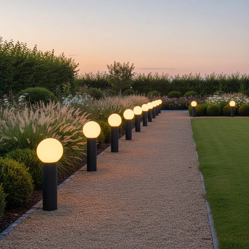 Lampadaire d'extérieur globe en verre opale Opalia – vue 7
