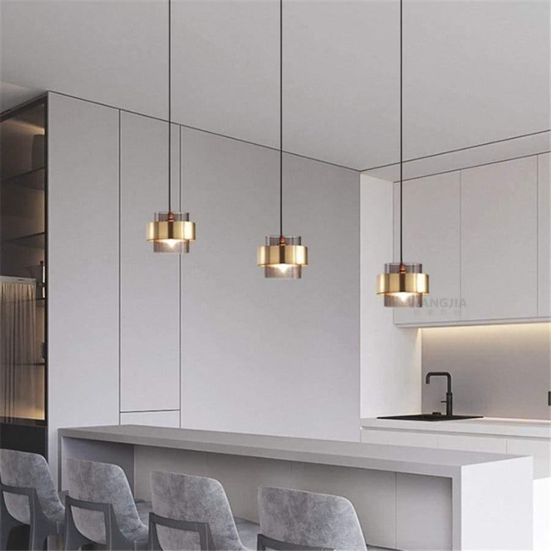Suspension petit cylindre en laiton brillant Sequin