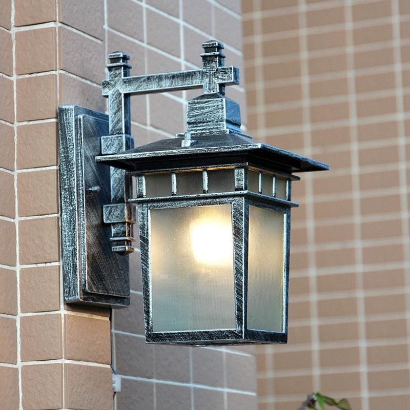 Lanterne d'extérieur murale rétro en aluminium et verre Patio