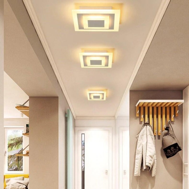 Plafonnier carré compact marron lumière vers le bas Tesselle, finition blanche