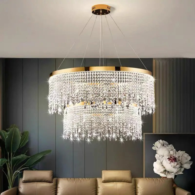 Lustre couronne de pampilles en cristal Tiare, finition dorée – vue 8