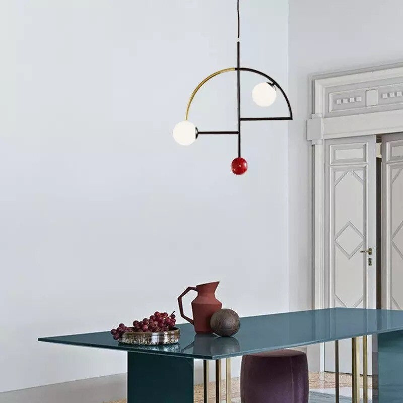 Lustre arcs en métal noir et globes en verre Trapèze