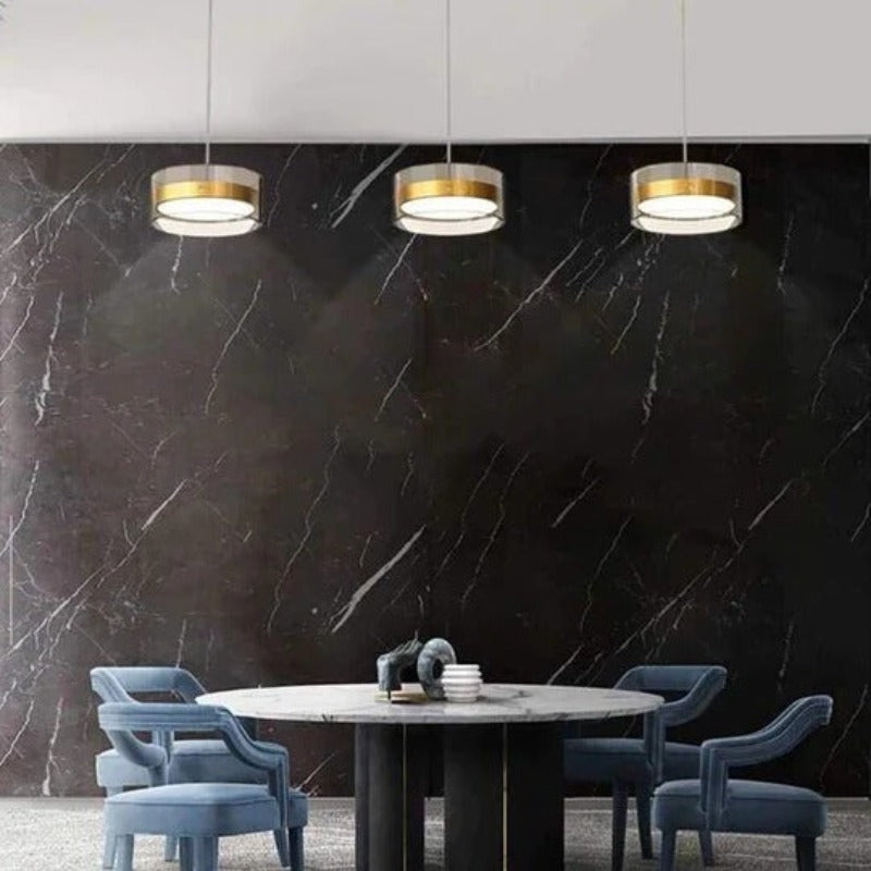 Lustre trois disques lumineux sur barre noire Tambour