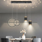 Lustre LED noir à anneaux et barre centrale Météore
