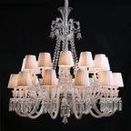 Lustre en cristal et verre à abat-jour en tissu blanc Pampille