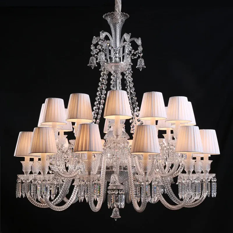Lustre en cristal et verre à abat-jour en tissu blanc Pampille