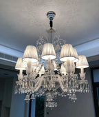 Lustre en cristal et verre à abat-jour en tissu blanc Pampille – vue 13
