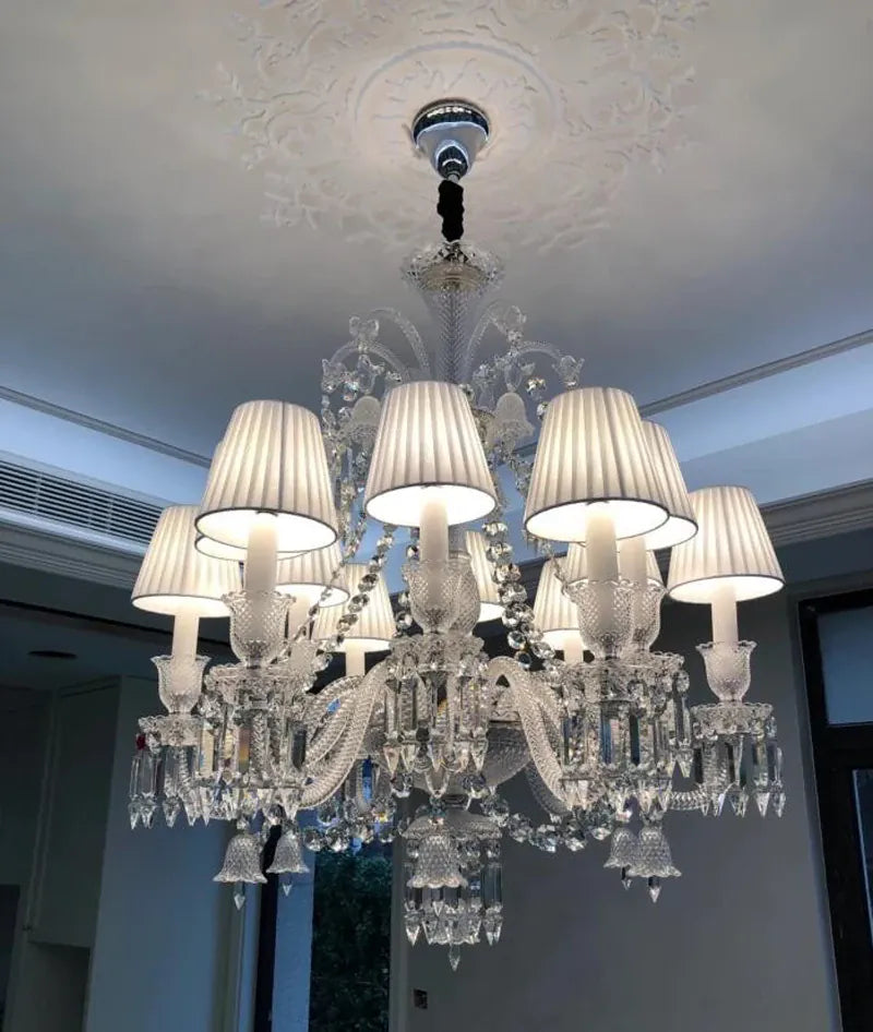 Lustre en cristal et verre à abat-jour en tissu blanc Pampille – vue 13