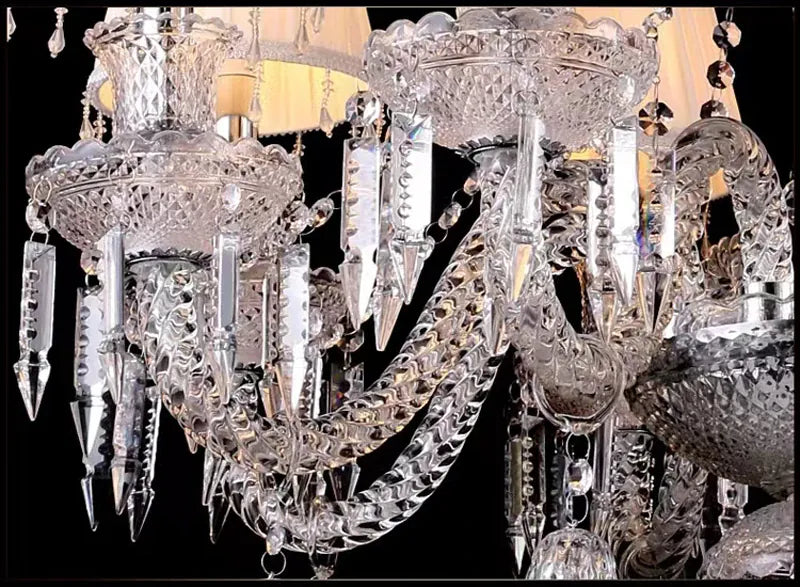 Lustre en cristal et verre à abat-jour en tissu blanc Pampille – vue 15