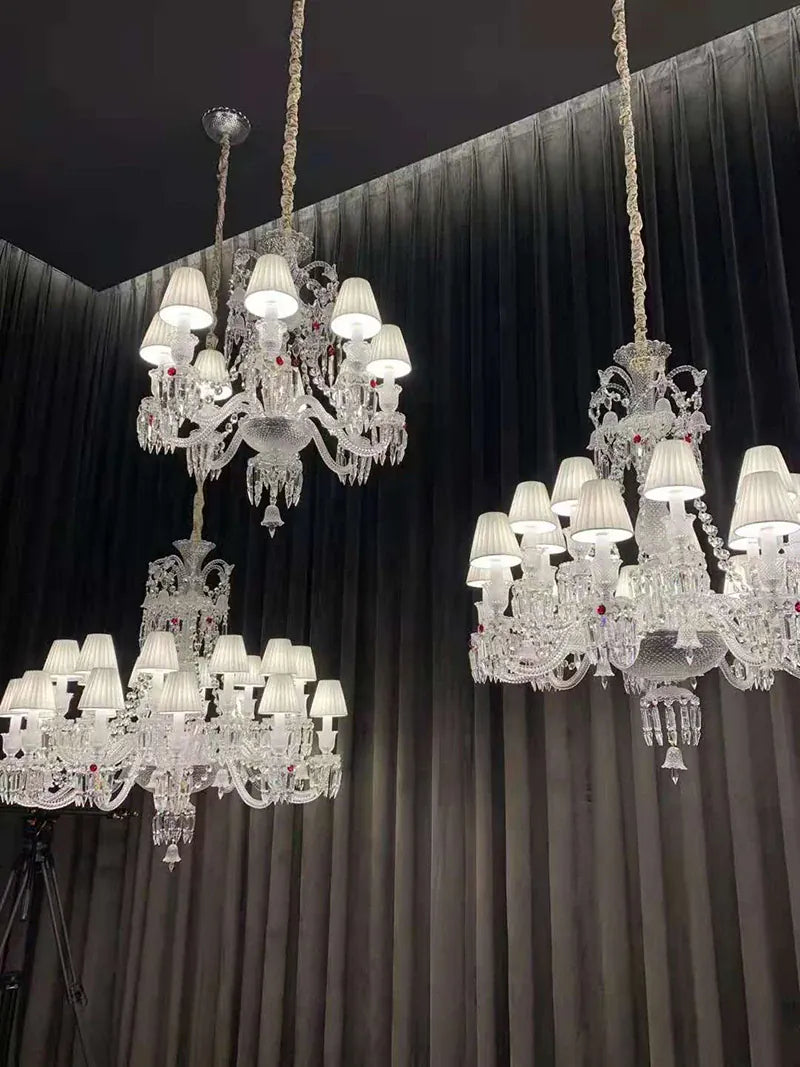 Lustre en cristal et verre à abat-jour en tissu blanc Pampille – vue 17