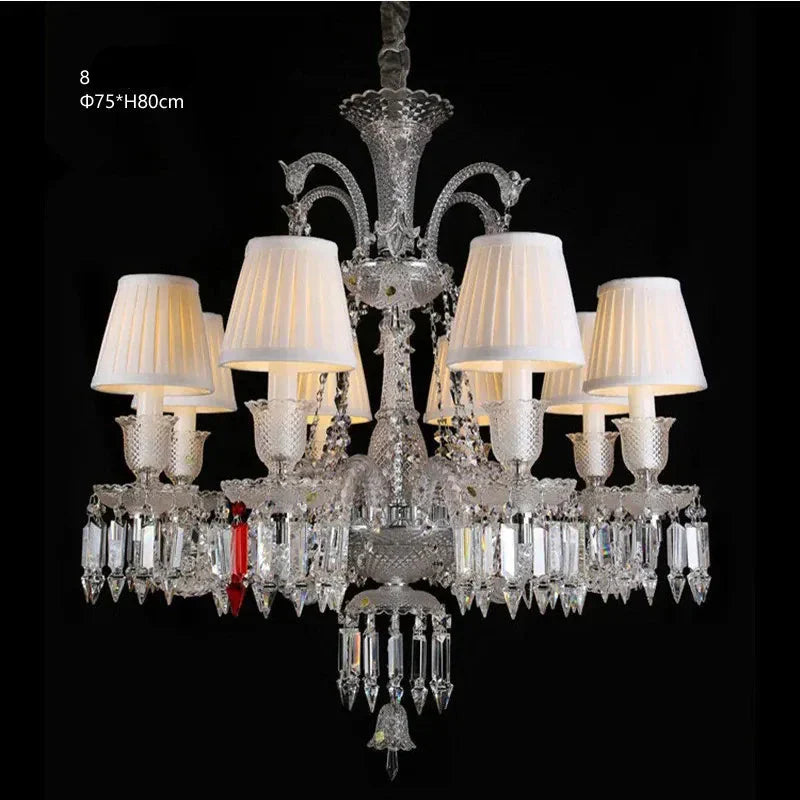 Lustre en cristal et verre à abat-jour en tissu blanc Pampille – vue 18