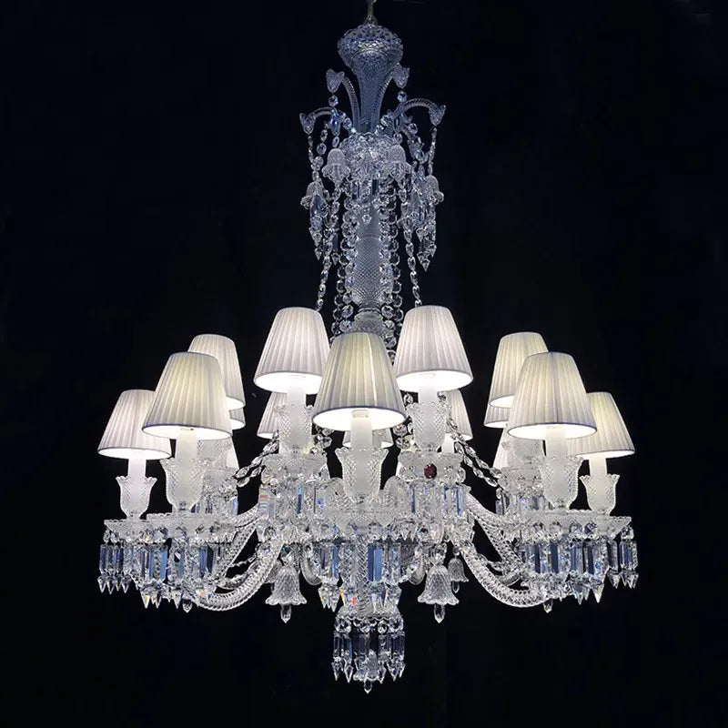 Lustre en cristal et verre à abat-jour en tissu blanc Pampille – vue 2