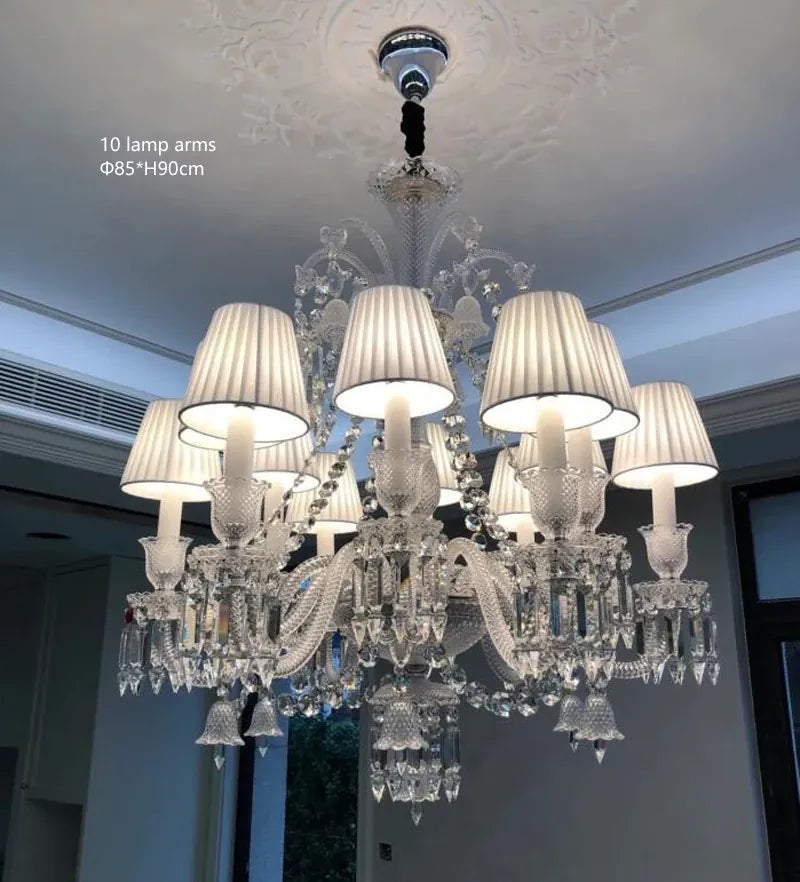 Lustre en cristal et verre à abat-jour en tissu blanc Pampille – vue 28