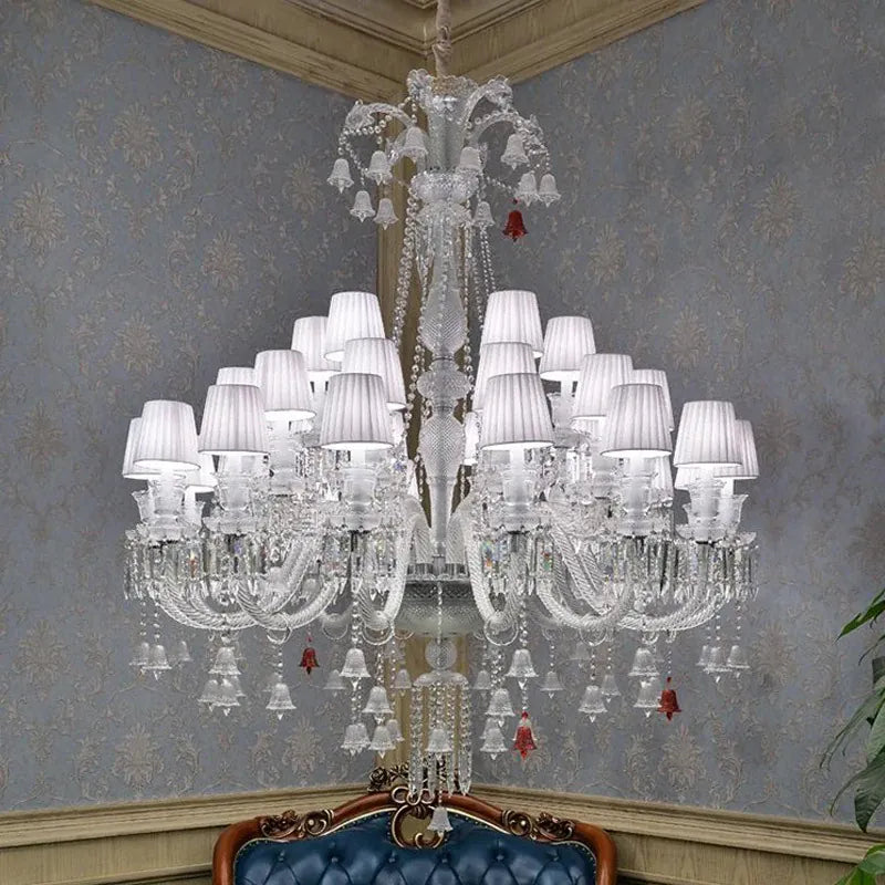 Lustre en cristal et verre à abat-jour en tissu blanc Pampille – vue 5