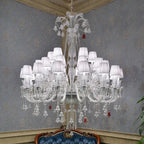 Lustre en cristal et verre à abat-jour en tissu blanc Pampille – vue 5