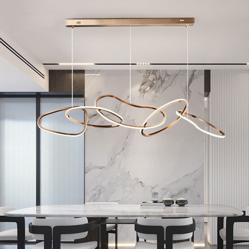 Lustre cinq lignes dorées entrelacées Sillage
