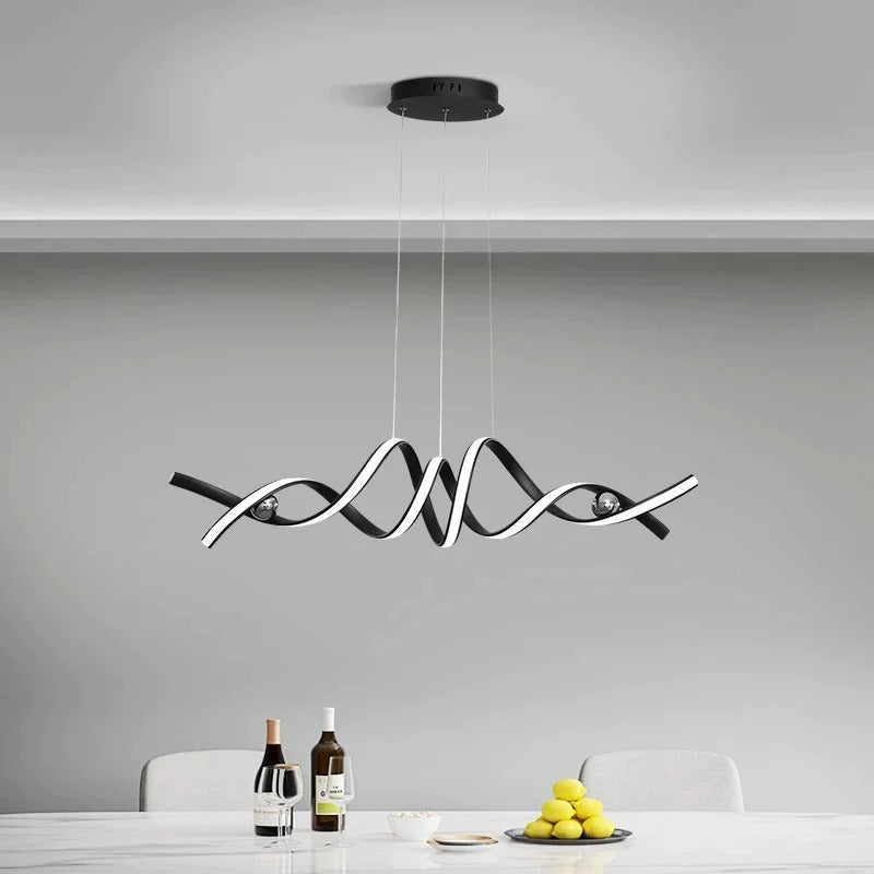 Lustre deux brins lumineux dorés enlacés Torsade, finition noire