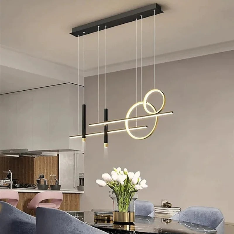 Lustre barre dorée à anneaux croisés et cylindres Sonate – vue 4