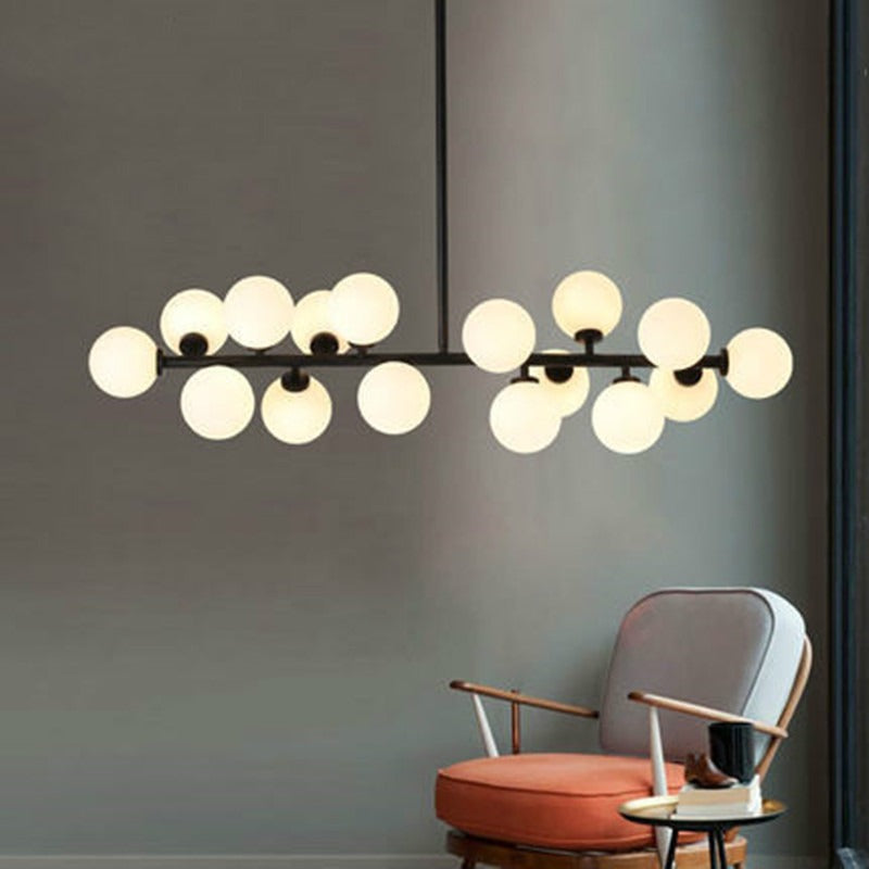Lustre bouquet de boules blanches doré Sureau, finition noire