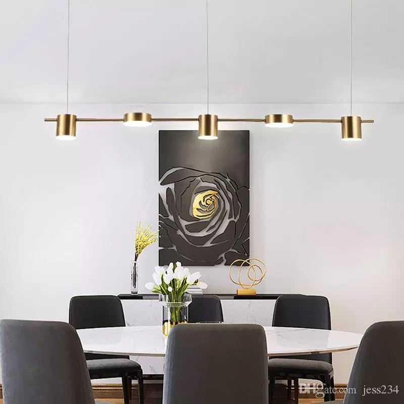 Lustre LED barre en métal noir à spots alignés Portée, finition dorée