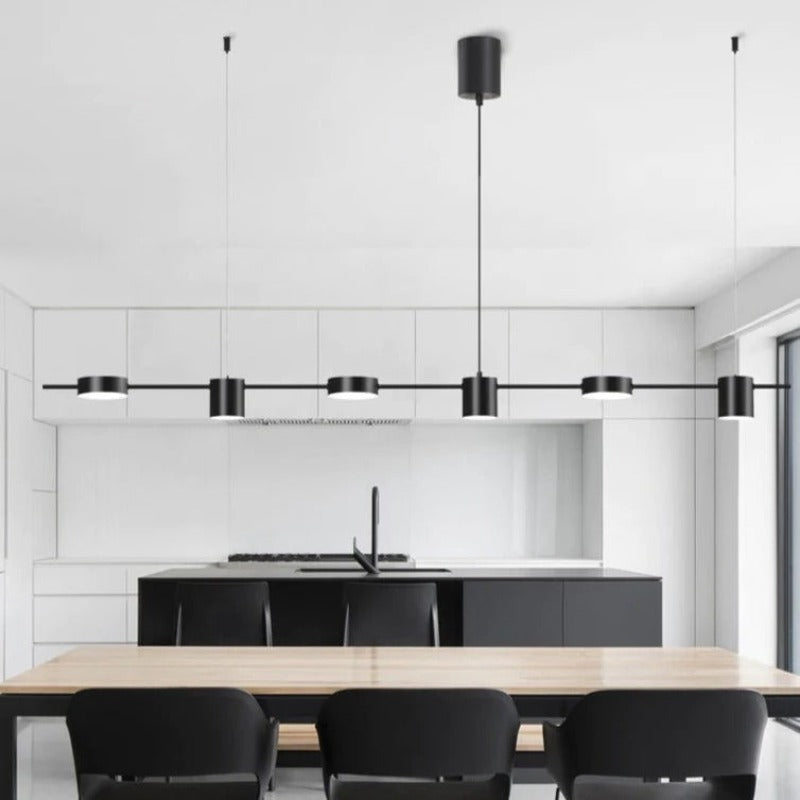 Lustre LED barre en métal noir à spots alignés Portée, finition noire