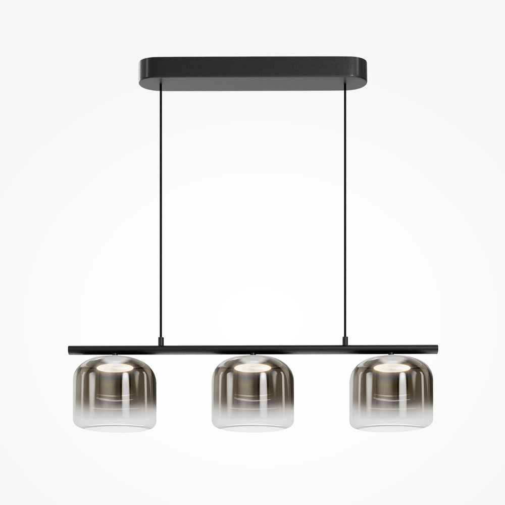 Suspension barre en métal noir à trois cloches fumées Onda