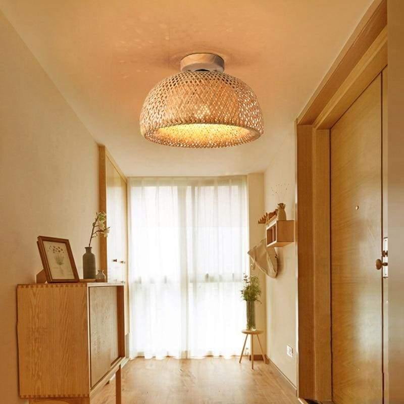 Plafonnier dôme tressé aspect naturel Yourte, coloris bambou
