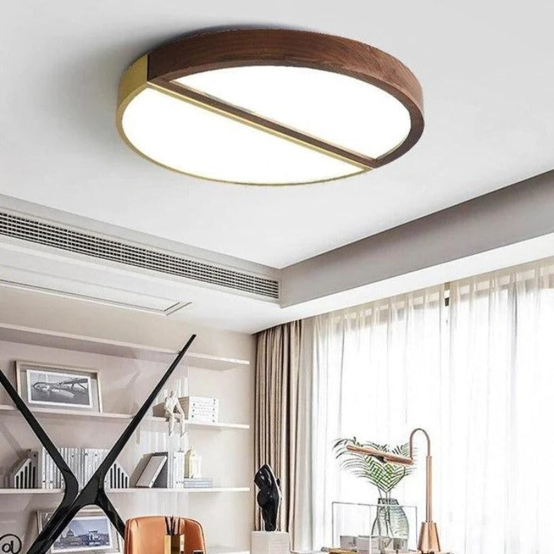 Plafonnier rond en bois et liseré doré Yeuse – vue 2