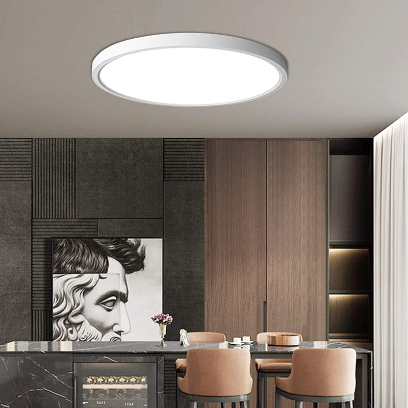 Plafonnier rond extra-plat en métal laqué blanc Unisson, finition blanche – vue 4