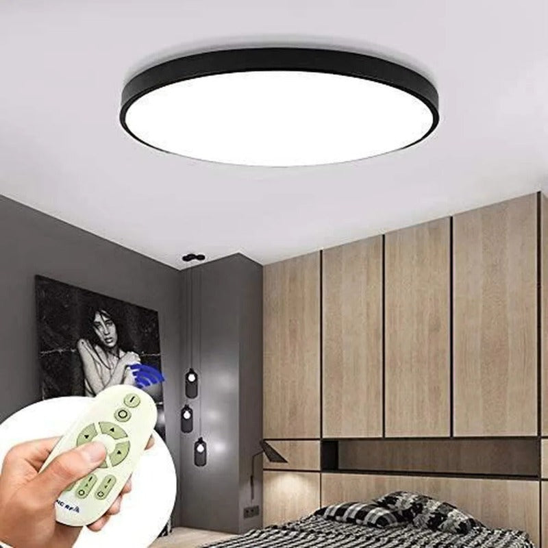 Plafonnier rond extra-plat en métal laqué blanc Unisson, finition noire – vue 3