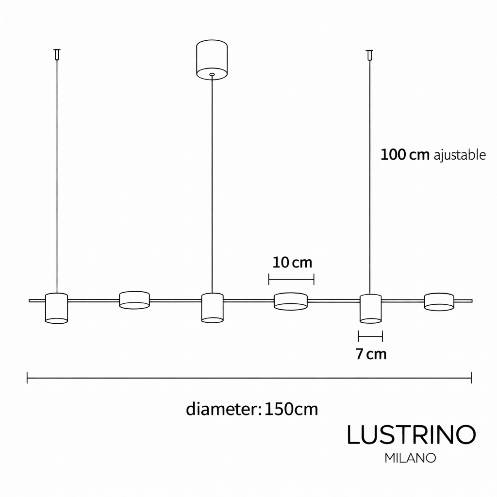 Suspension barre en métal doré à six lampes alignées Tablature
