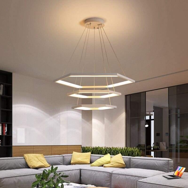 Suspension trois hexagones lumineux étagés Ternaire