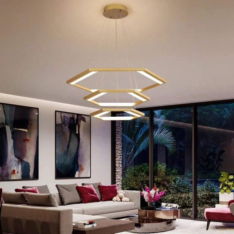 Suspension trois hexagones lumineux étagés Ternaire