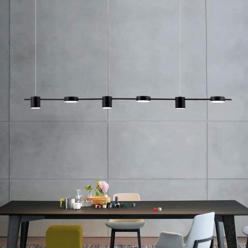 Suspension barre en métal noir à six lampes alternées Ribambelle, finition noire