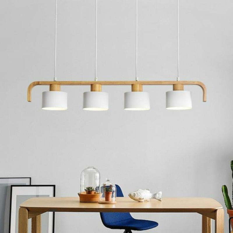 Suspension barre finition bois et cylindres blancs Tablée, finition blanche