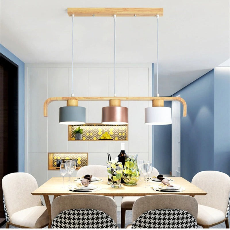 Suspension barre finition bois et cylindres blancs Tablée, coloris multicolore – vue 5
