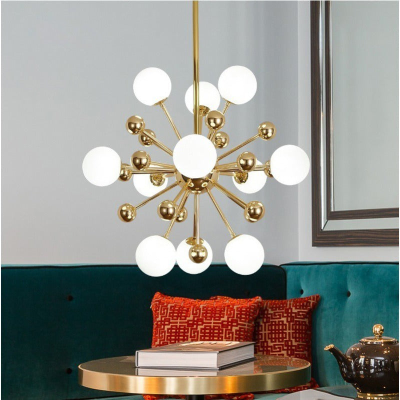 Suspension sphère de globes blancs sur structure dorée Stellaire, finition dorée – vue 8