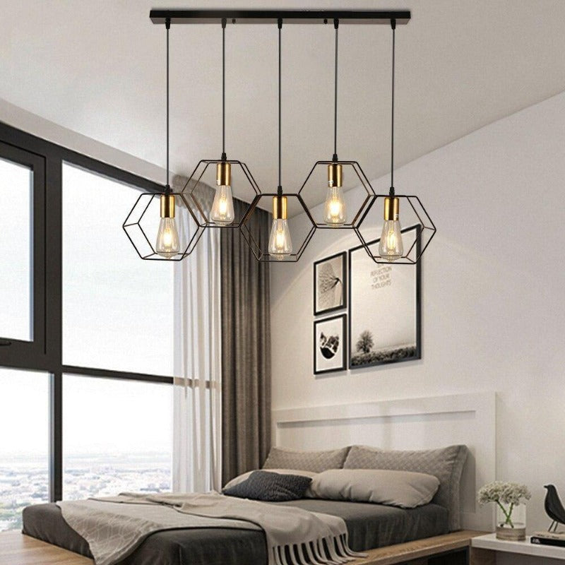 Suspension trois cadres hexagonaux noir et or Sizain, finition noir et or – vue 4