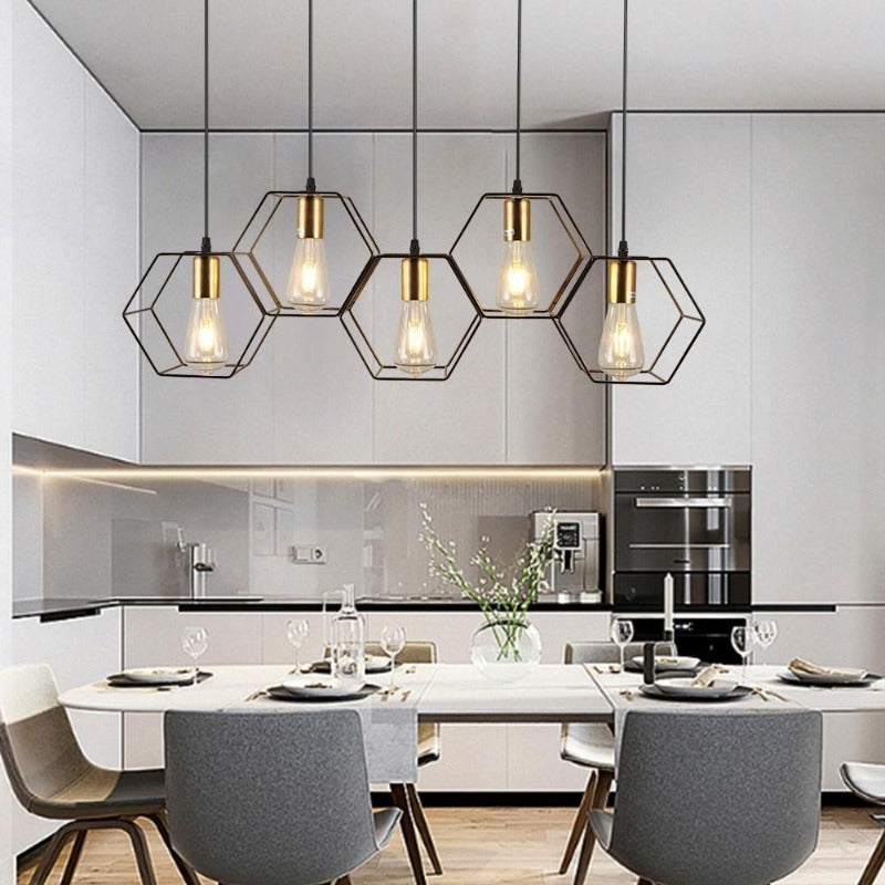Suspension trois cadres hexagonaux noir et or Sizain