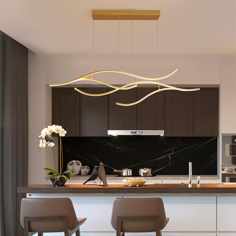 Suspension vagues lumineuses dorées Remous, finition dorée – vue 4