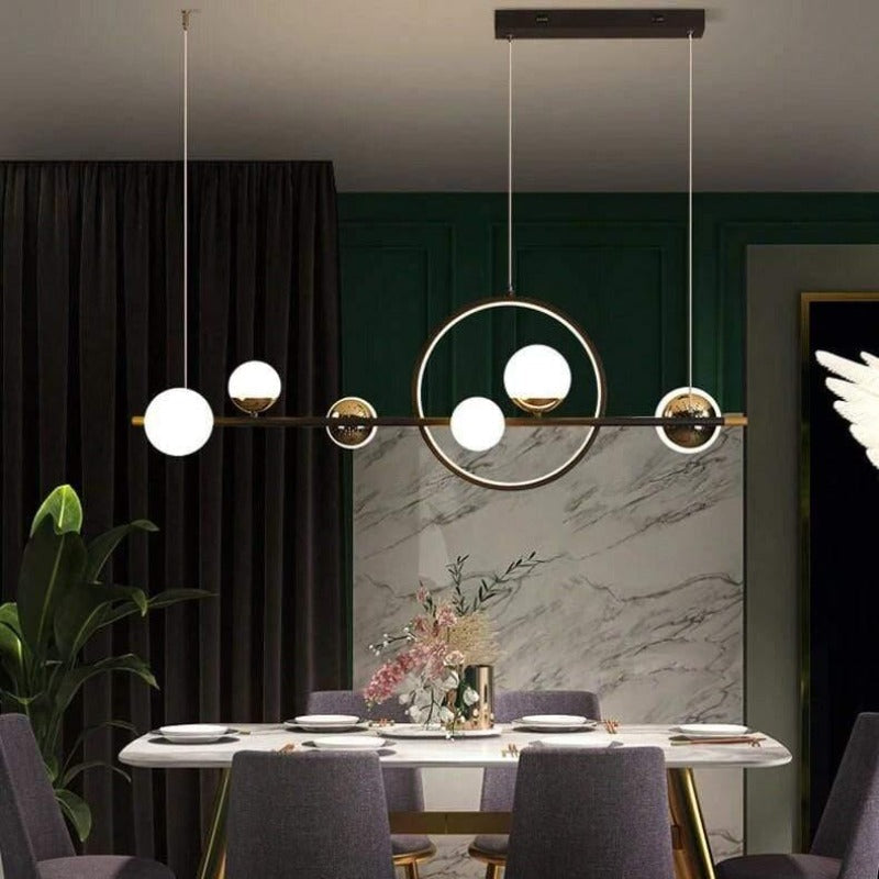 Suspension globes en verre et anneau noir et or Transit, finition noir et or