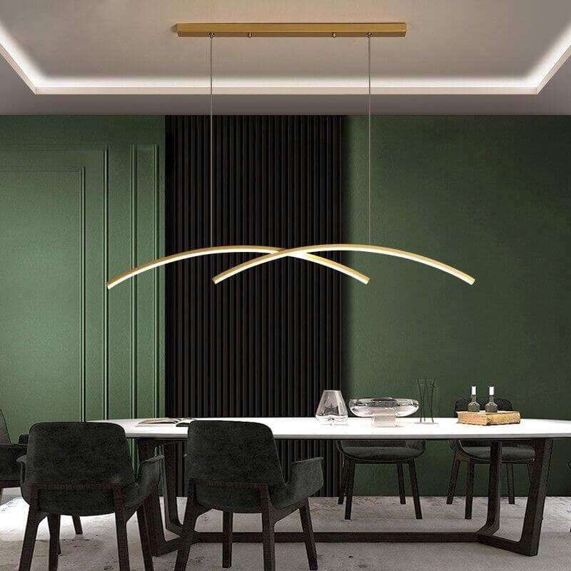 Suspension arc lumineux noir Voûte, finition dorée