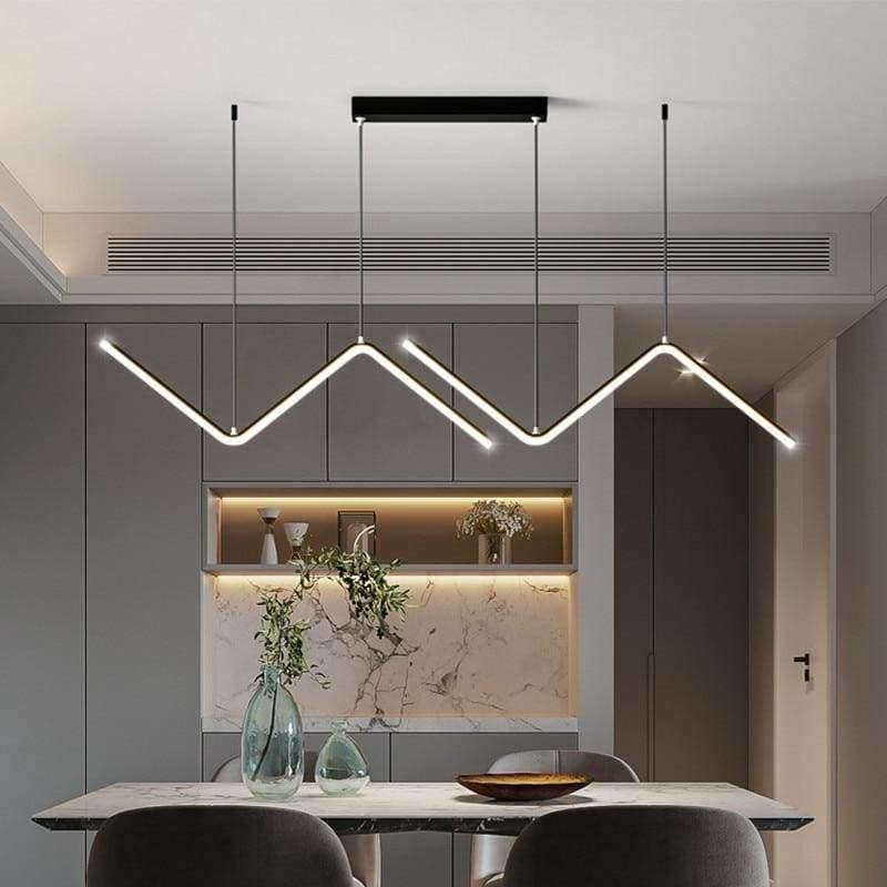 Suspension ligne lumineuse brisée noire Zébrure, finition noire