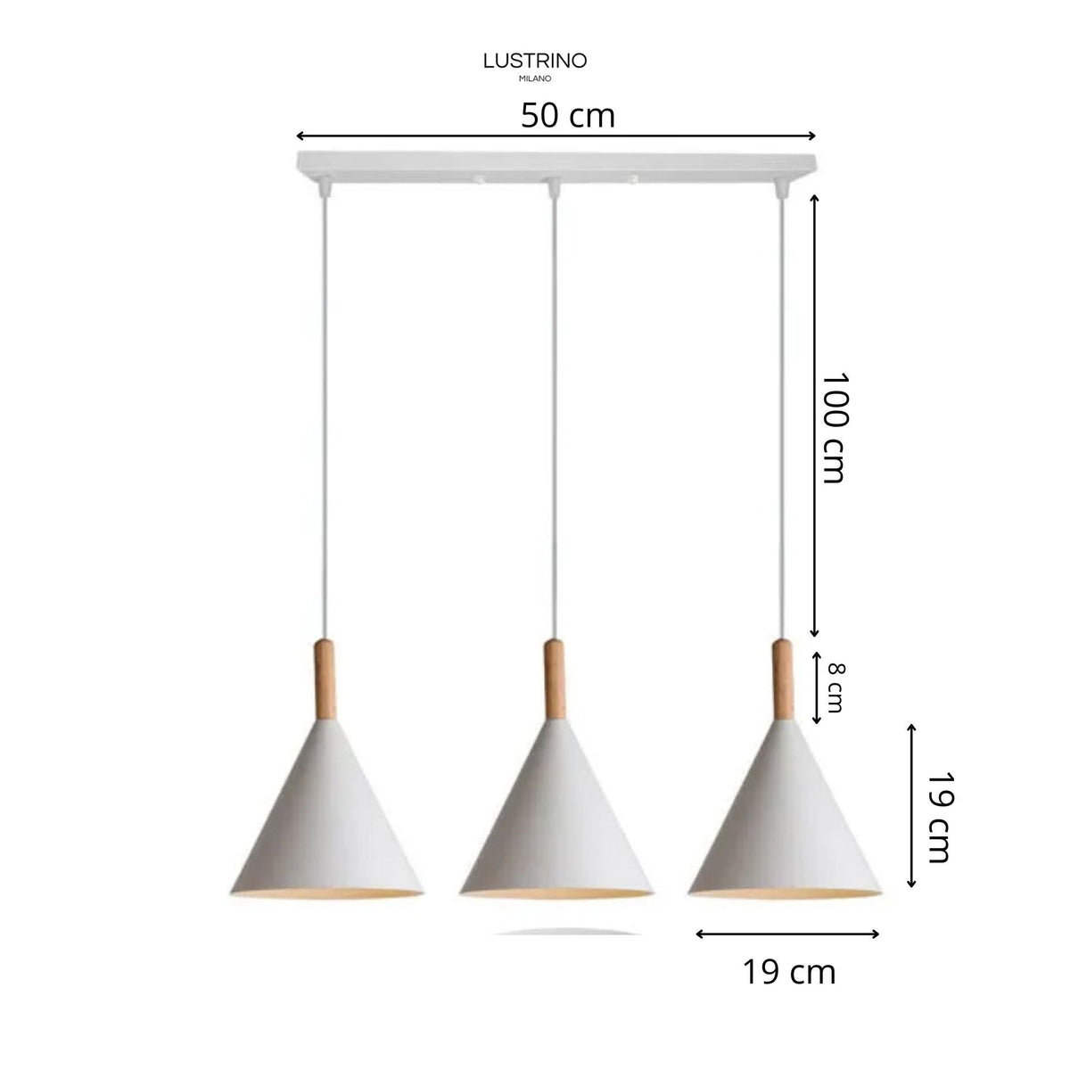 Suspension trois cônes en métal blanc finition bois Sapin – vue 8