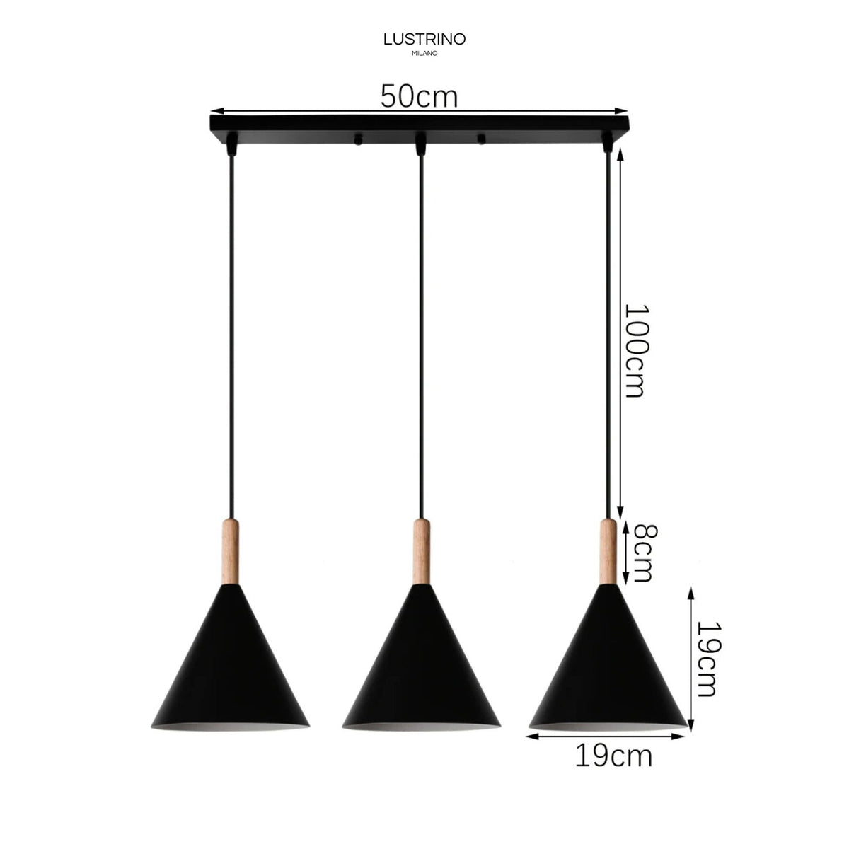 Suspension trois cônes en métal blanc finition bois Sapin – vue 4