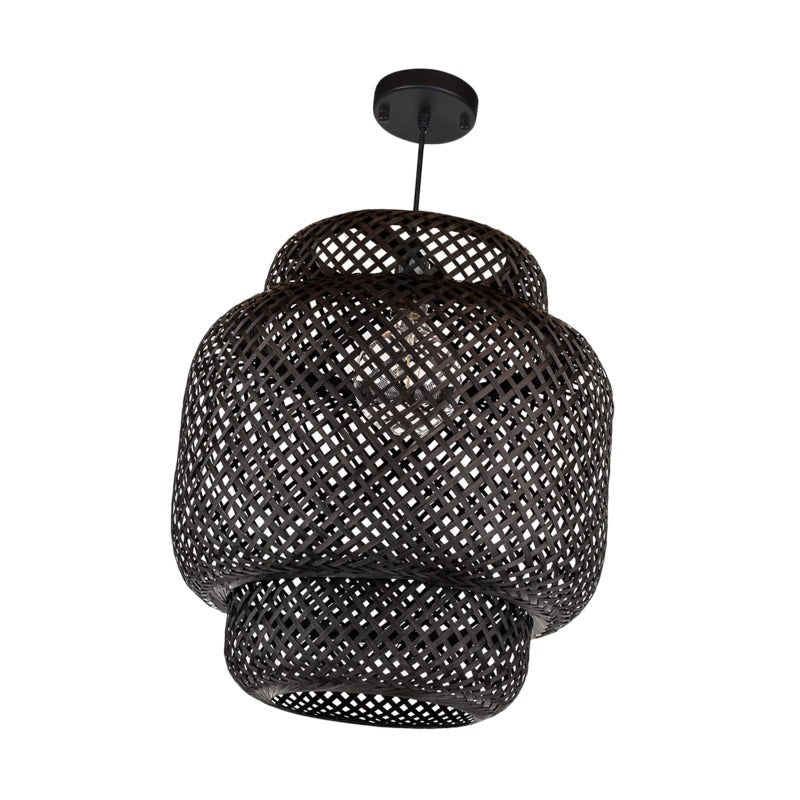 Suspension lanterne en bambou tressé Ruche, finition noire